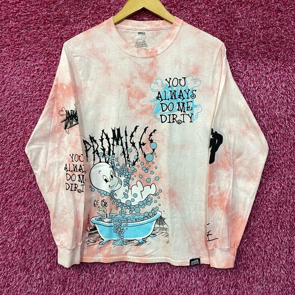 Broken Promises X Casper Do Me Dirty Bubble Bath Pink Tie Dye Long Sleeve T-Shir - Picture 1 of 4